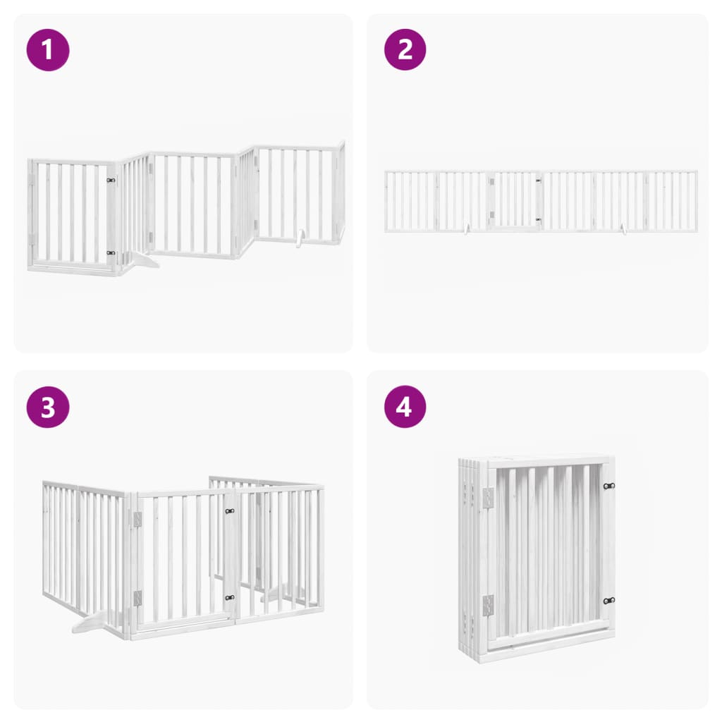 Dog Gate with Door Foldable 6 Panels White 300 cm Poplar Wood