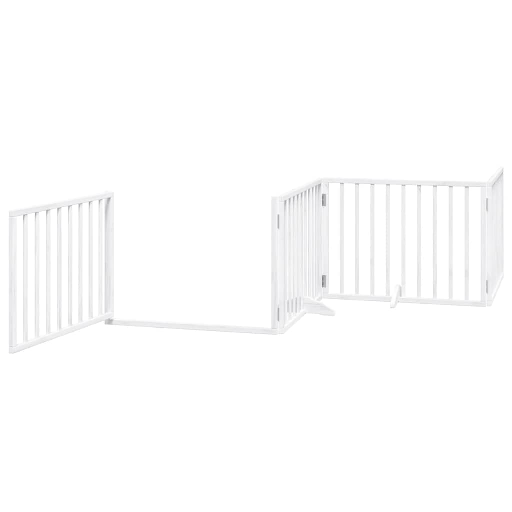 Dog Gate with Door Foldable 4 Panels White 320 cm Poplar Wood