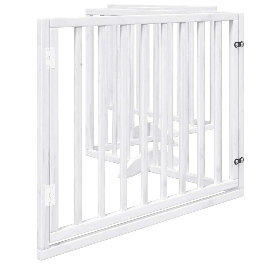 Dog Gate with Door Foldable 4 Panels White 320 cm Poplar Wood