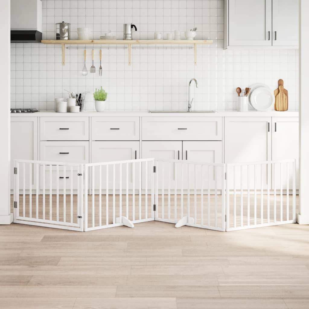 Dog Gate with Door Foldable 4 Panels White 320 cm Poplar Wood