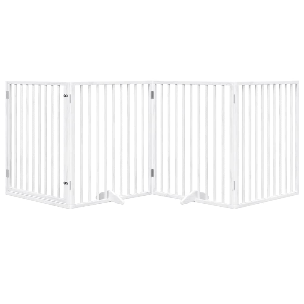 Dog Gate with Door Foldable 4 Panels White 320 cm Poplar Wood