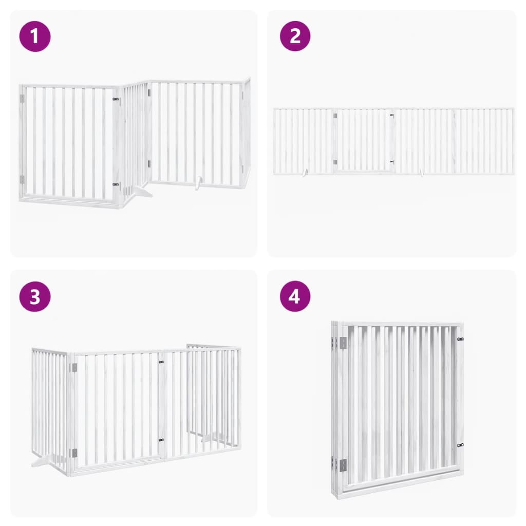Dog Gate with Door Foldable 4 Panels White 320 cm Poplar Wood