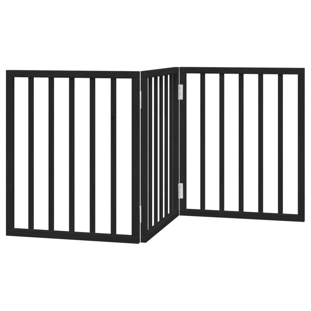 Dog Gate Foldable 3 Panels Black 150 cm Poplar Wood