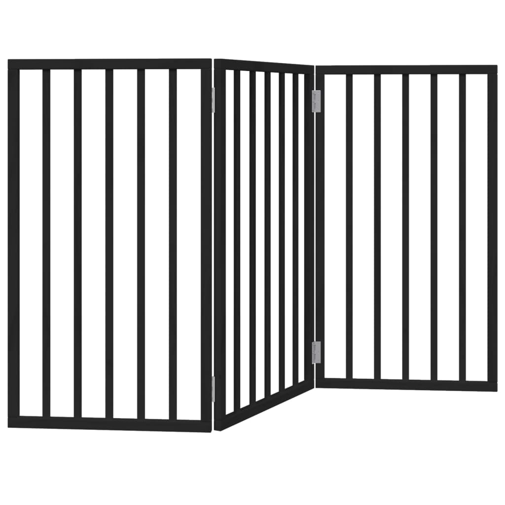 Dog Gate Foldable 3 Panels Black 150 cm Poplar Wood