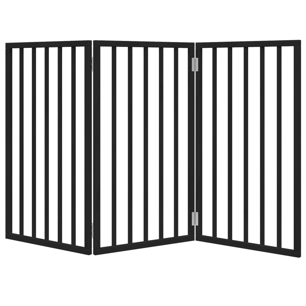 Dog Gate Foldable 3 Panels Black 150 cm Poplar Wood