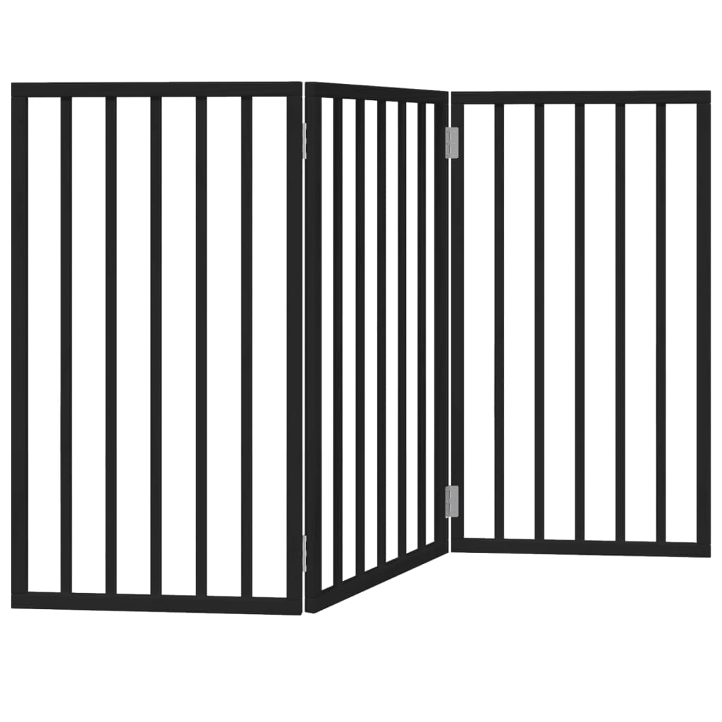 Dog Gate Foldable 3 Panels Black 150 cm Poplar Wood