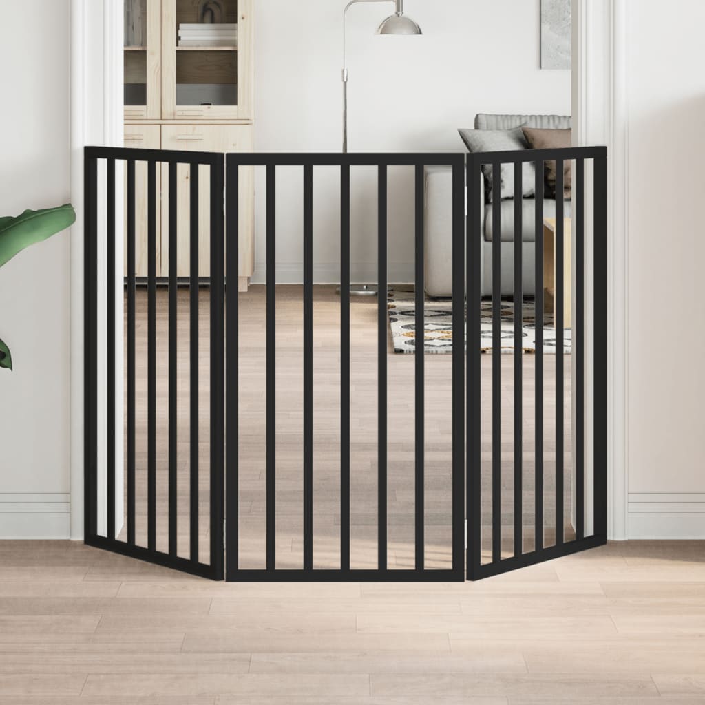 Dog Gate Foldable 3 Panels Black 150 cm Poplar Wood