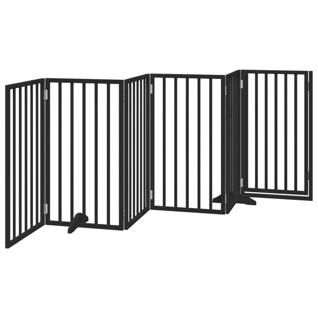 Dog Gate with Door Foldable 6 Panels Black 300 cm Poplar Wood
