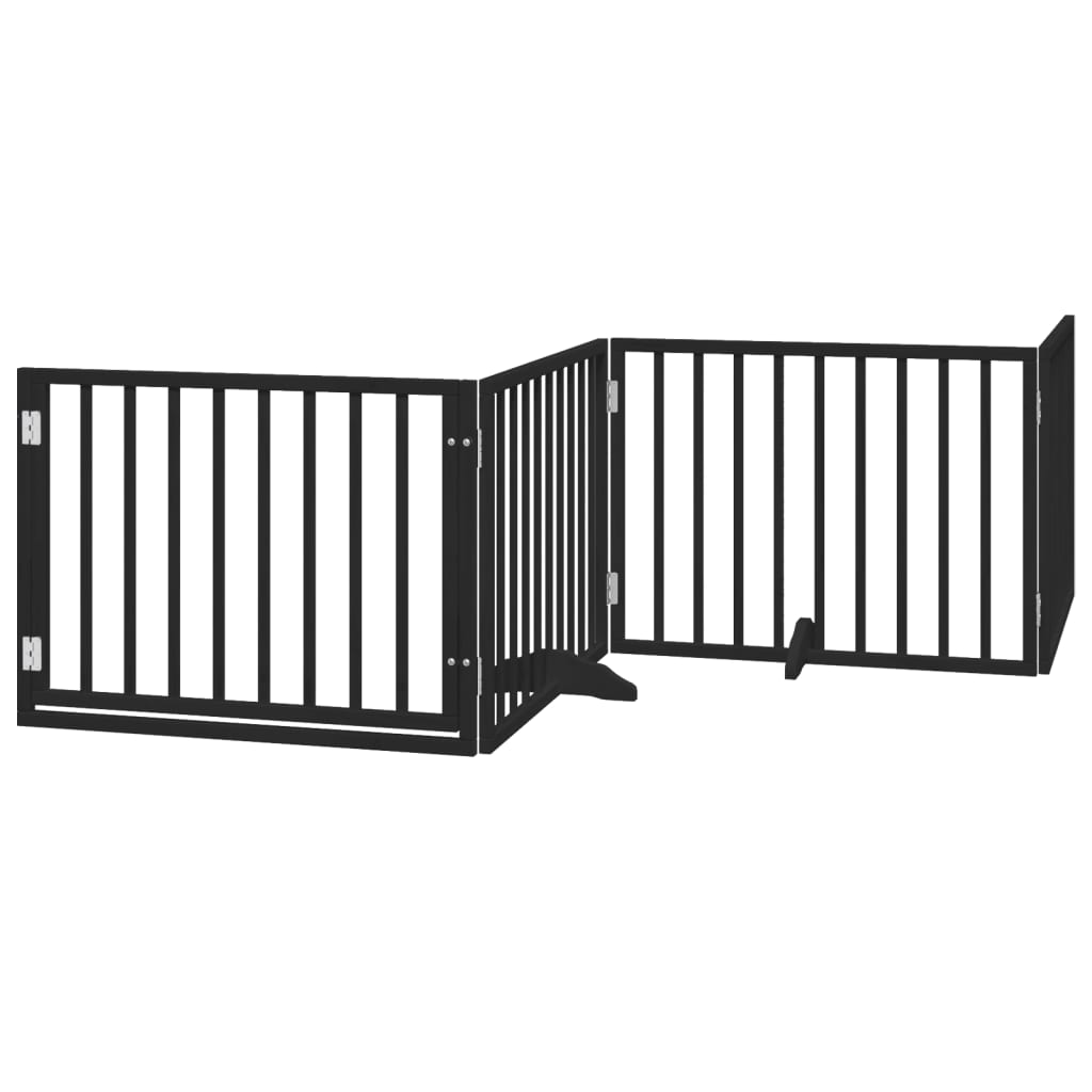 Dog Gate with Door Foldable 4 Panels Black 320 cm Poplar Wood