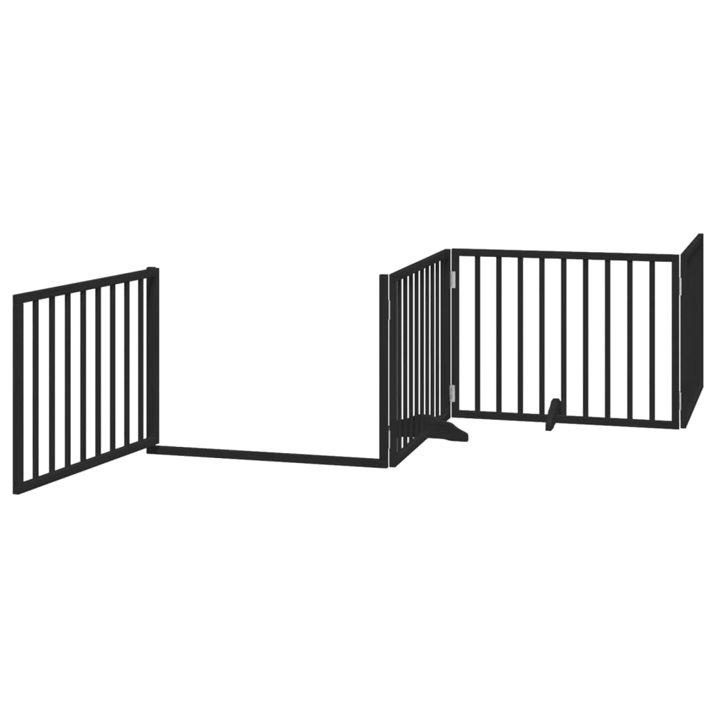 Dog Gate with Door Foldable 4 Panels Black 320 cm Poplar Wood