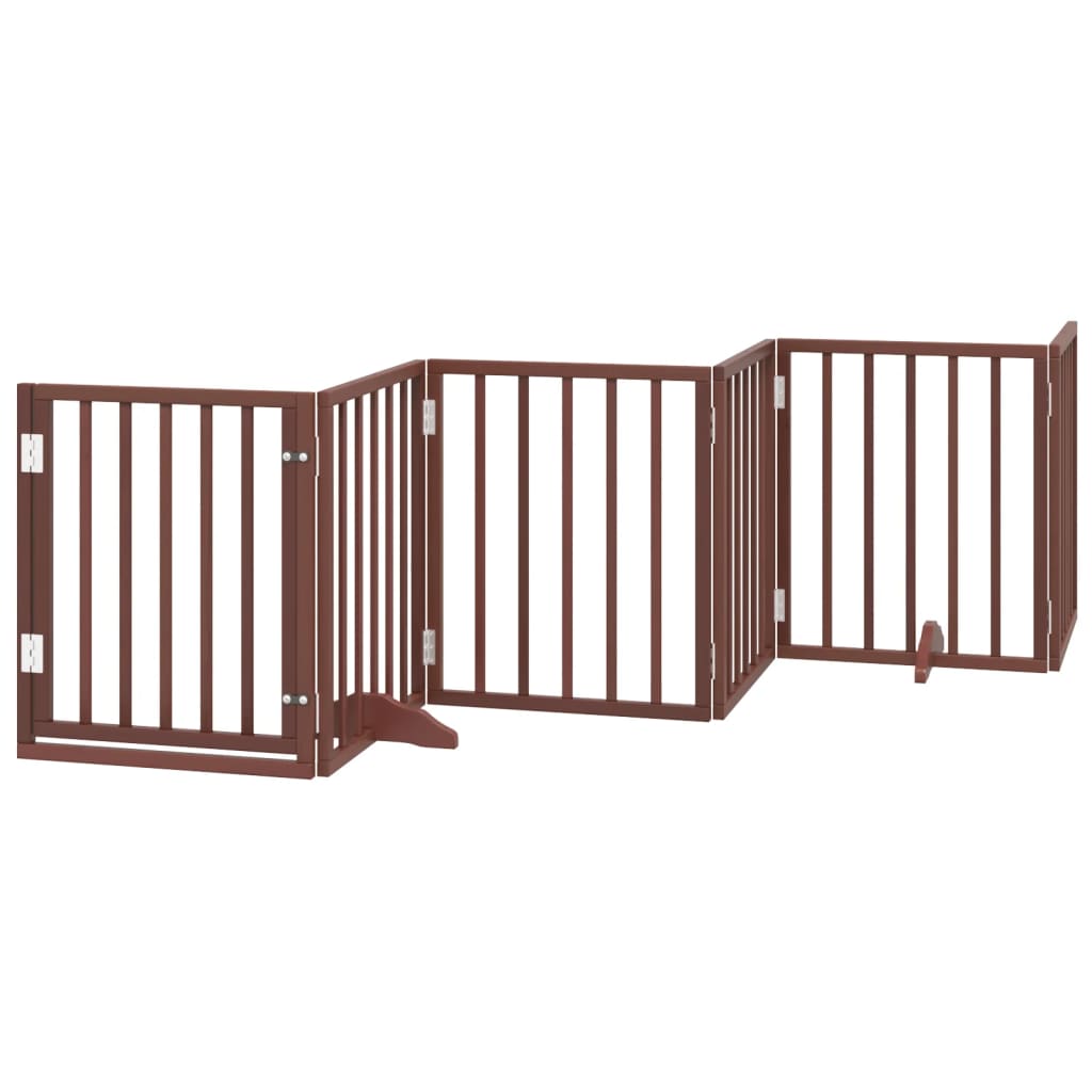 Dog Gate with Door Foldable 6 Panels Brown 300 cm Poplar Wood