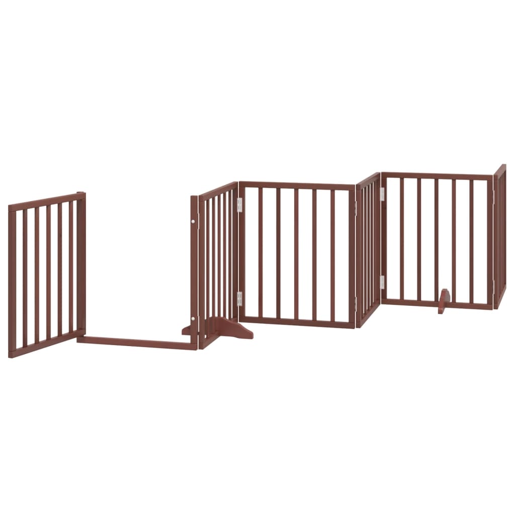 Dog Gate with Door Foldable 6 Panels Brown 300 cm Poplar Wood