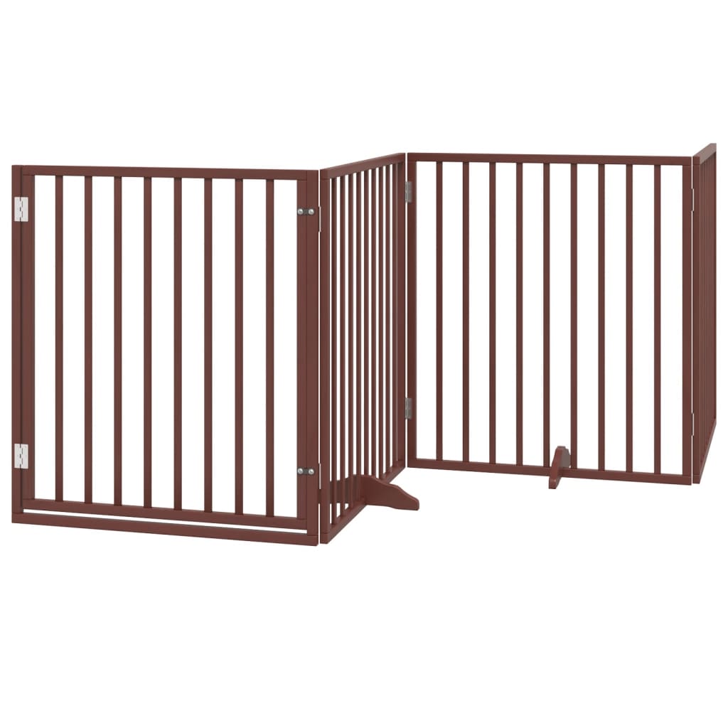 Dog Gate with Door Foldable 4 Panels Brown 320 cm Poplar Wood