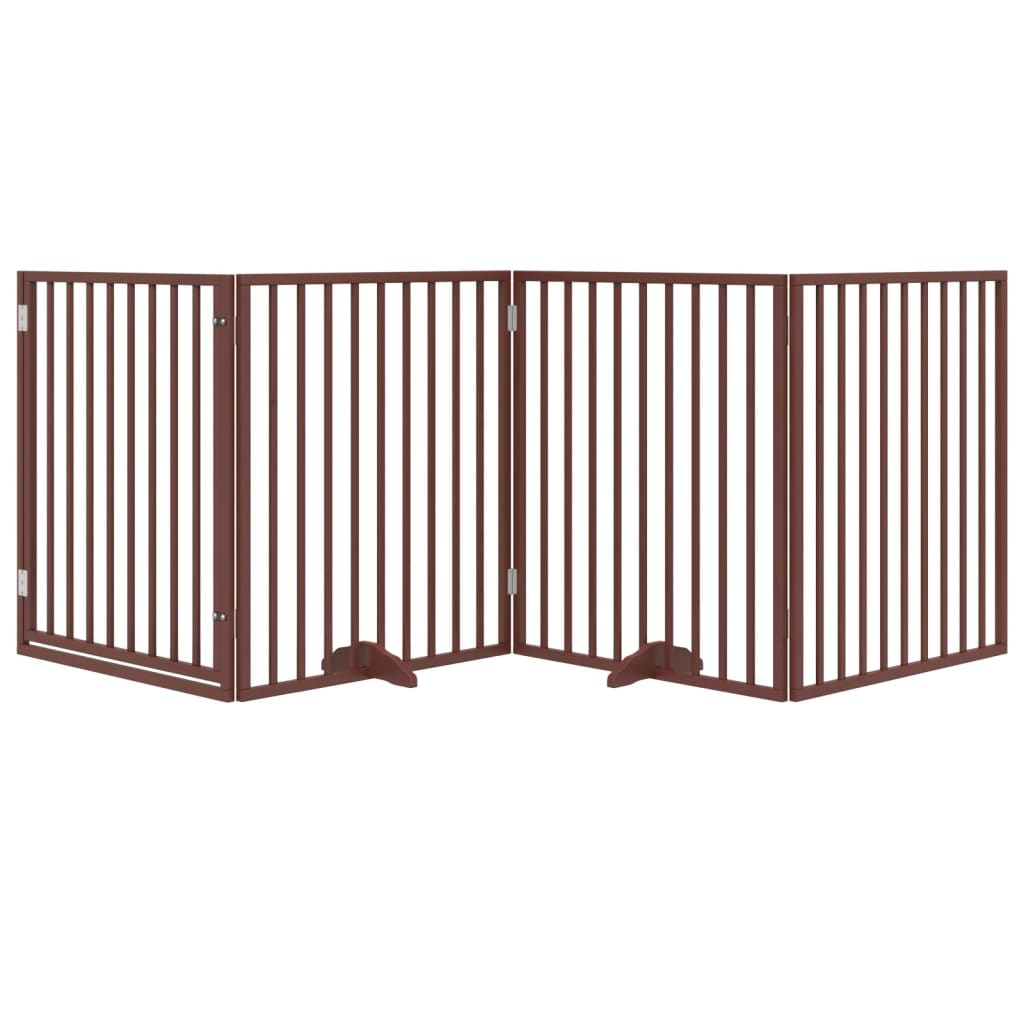 Dog Gate with Door Foldable 4 Panels Brown 320 cm Poplar Wood
