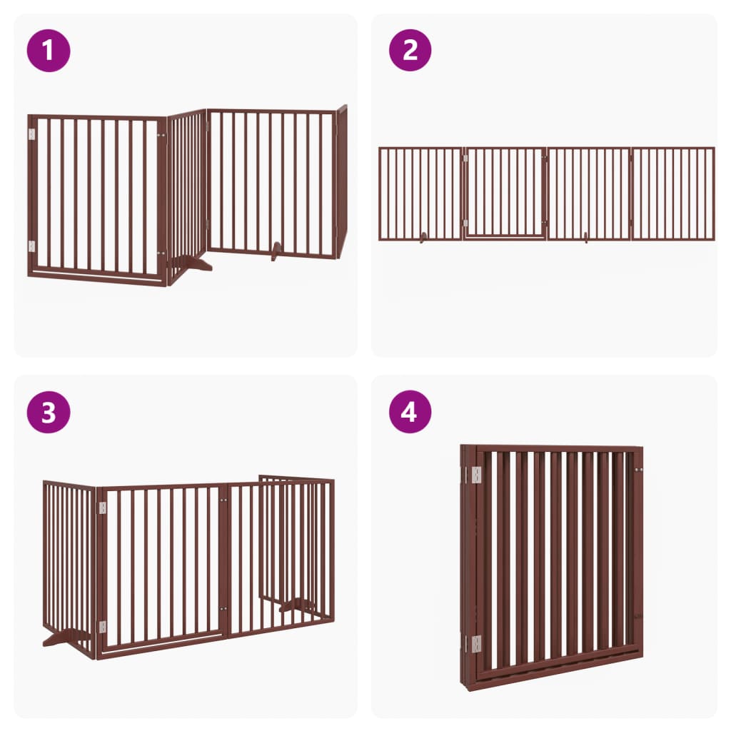 Dog Gate with Door Foldable 4 Panels Brown 320 cm Poplar Wood
