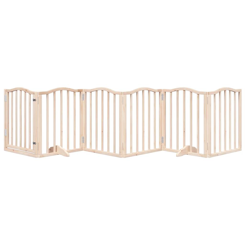 Dog Gate with Door Foldable 6 Panels 300 cm Poplar Wood