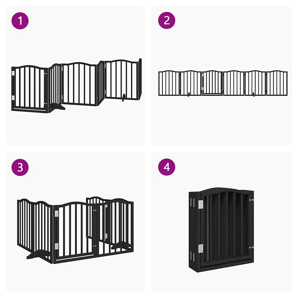 Dog Gate with Door Foldable 6 Panels Black 300 cm Poplar Wood