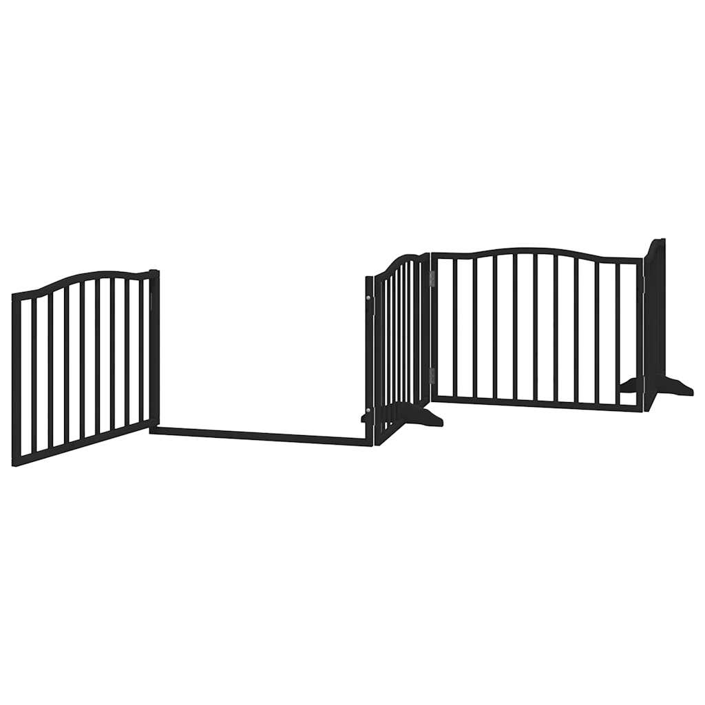 Dog Gate with Door Foldable 4 Panels Black 320 cm Poplar Wood