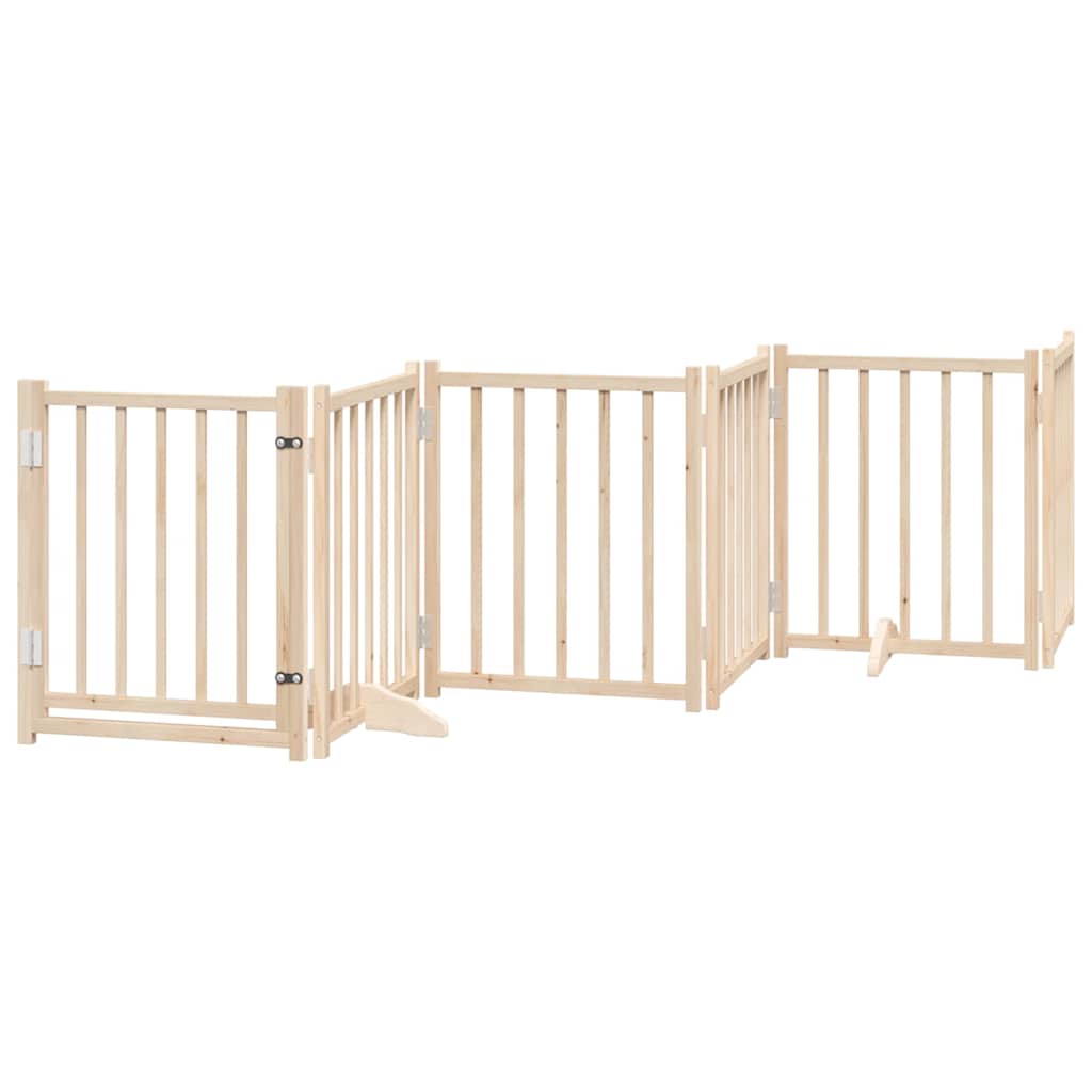 Dog Gate with Door Foldable 6 Panels 300 cm Solid Wood Fir
