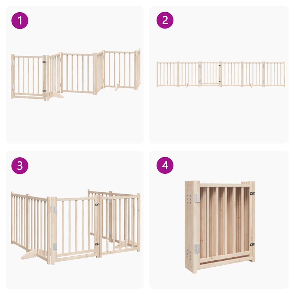 Dog Gate with Door Foldable 6 Panels 300 cm Solid Wood Fir