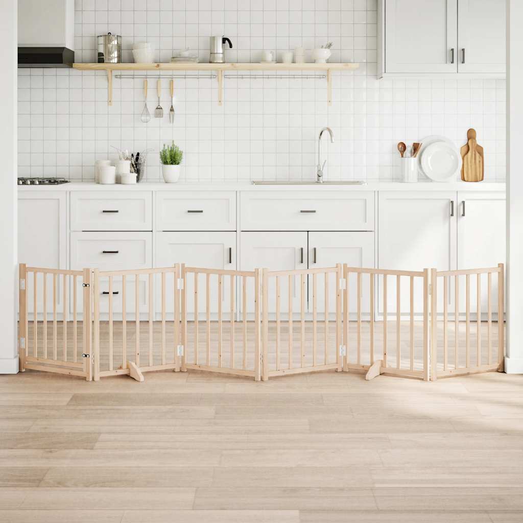 Dog Gate with Door Foldable 6 Panels 300 cm Solid Wood Fir