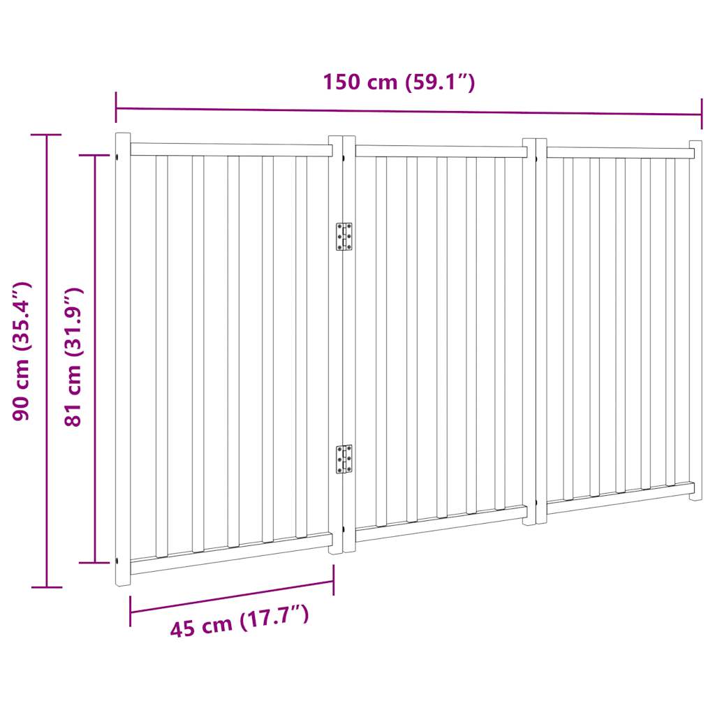 Dog Gate Foldable 3 Panels 150 cm Solid Wood Fir