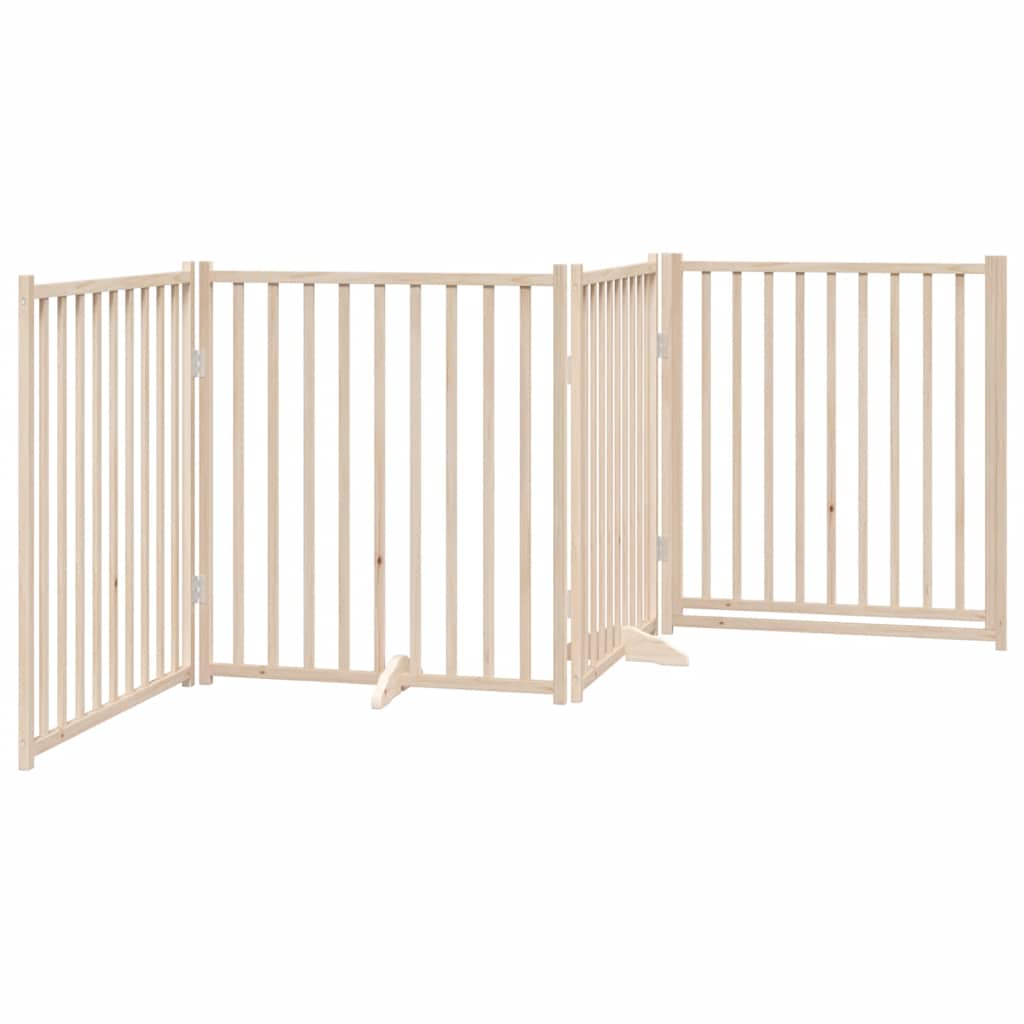 Dog Gate with Door Foldable 4 Panels 320 cm Solid Wood Fir