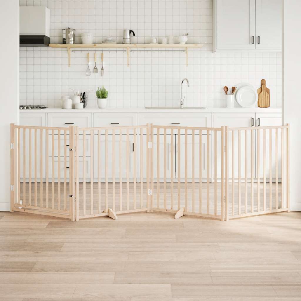 Dog Gate with Door Foldable 4 Panels 320 cm Solid Wood Fir