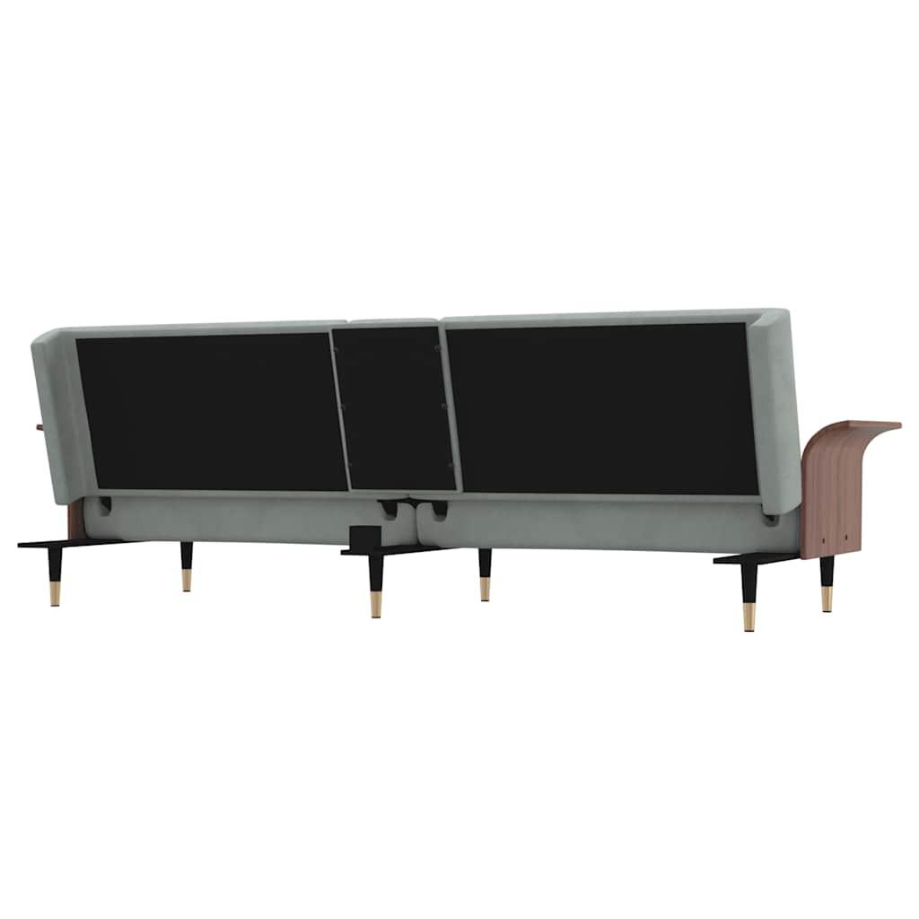 Sofa Bed with Cup Holders Light Grey Velvet