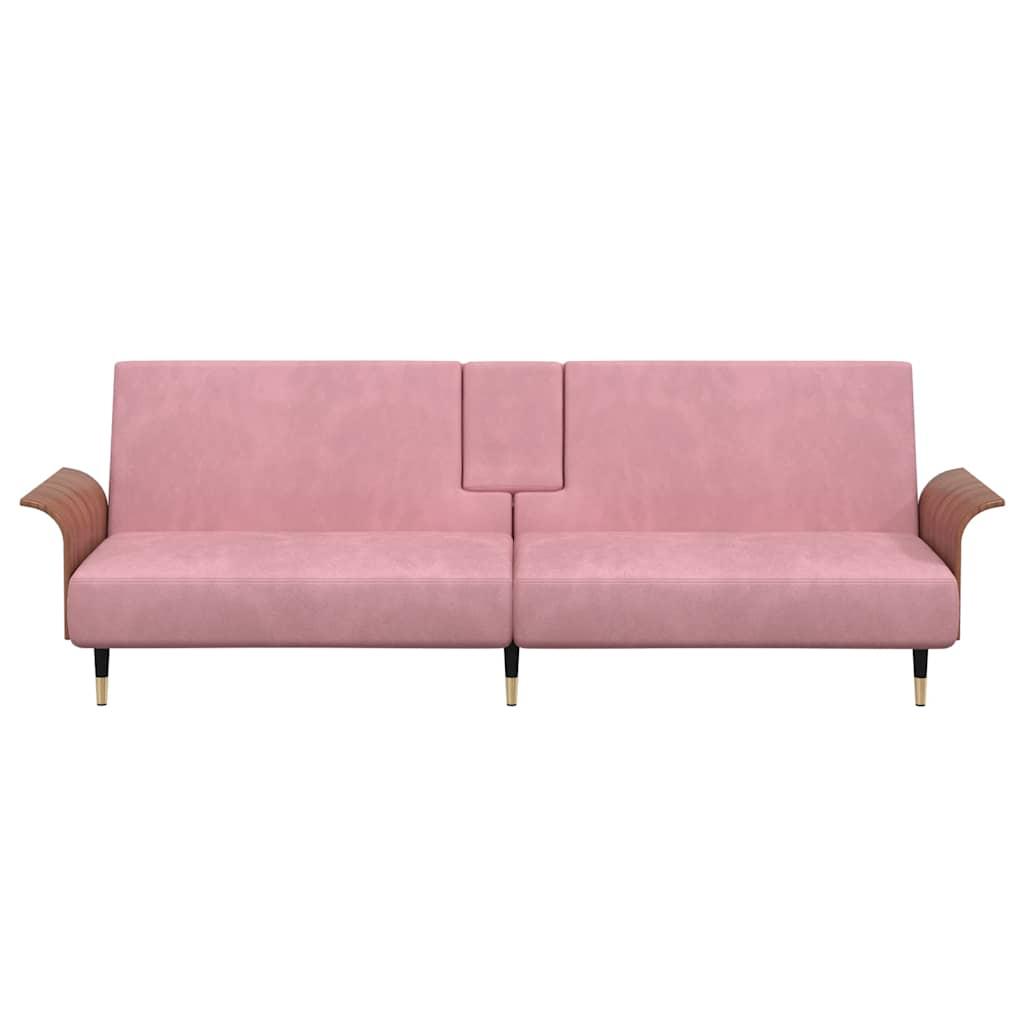 Sofa Bed with Cup Holders Pink Velvet