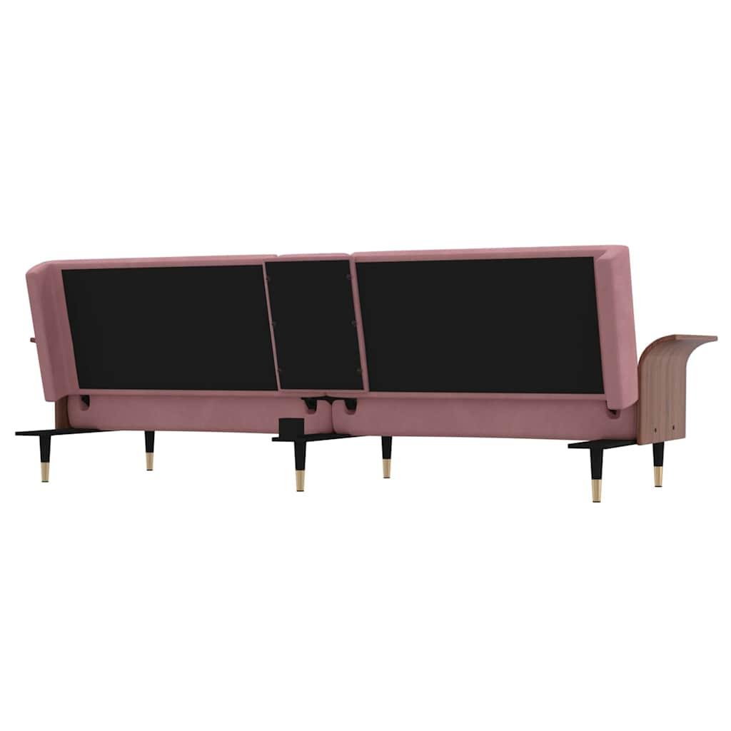 Sofa Bed with Cup Holders Pink Velvet