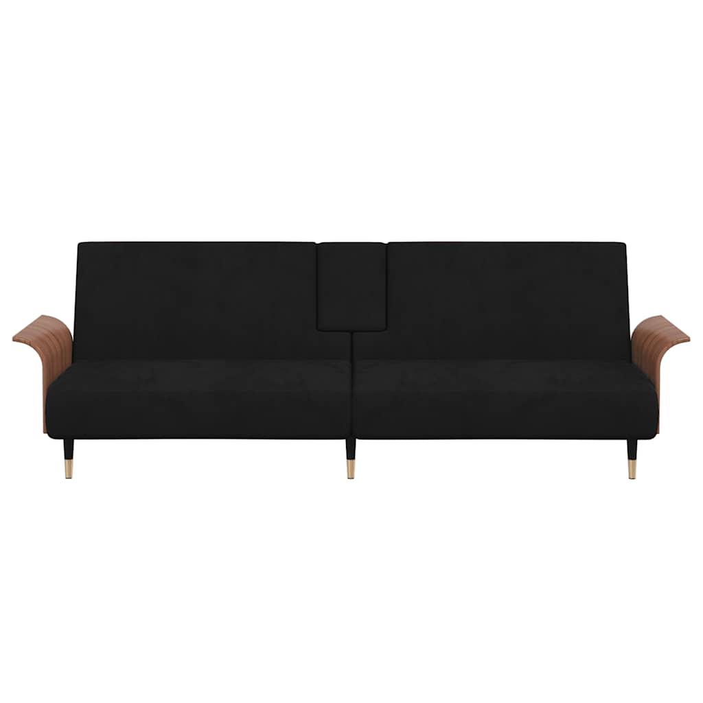 Sofa Bed with Cup Holders Black Velvet