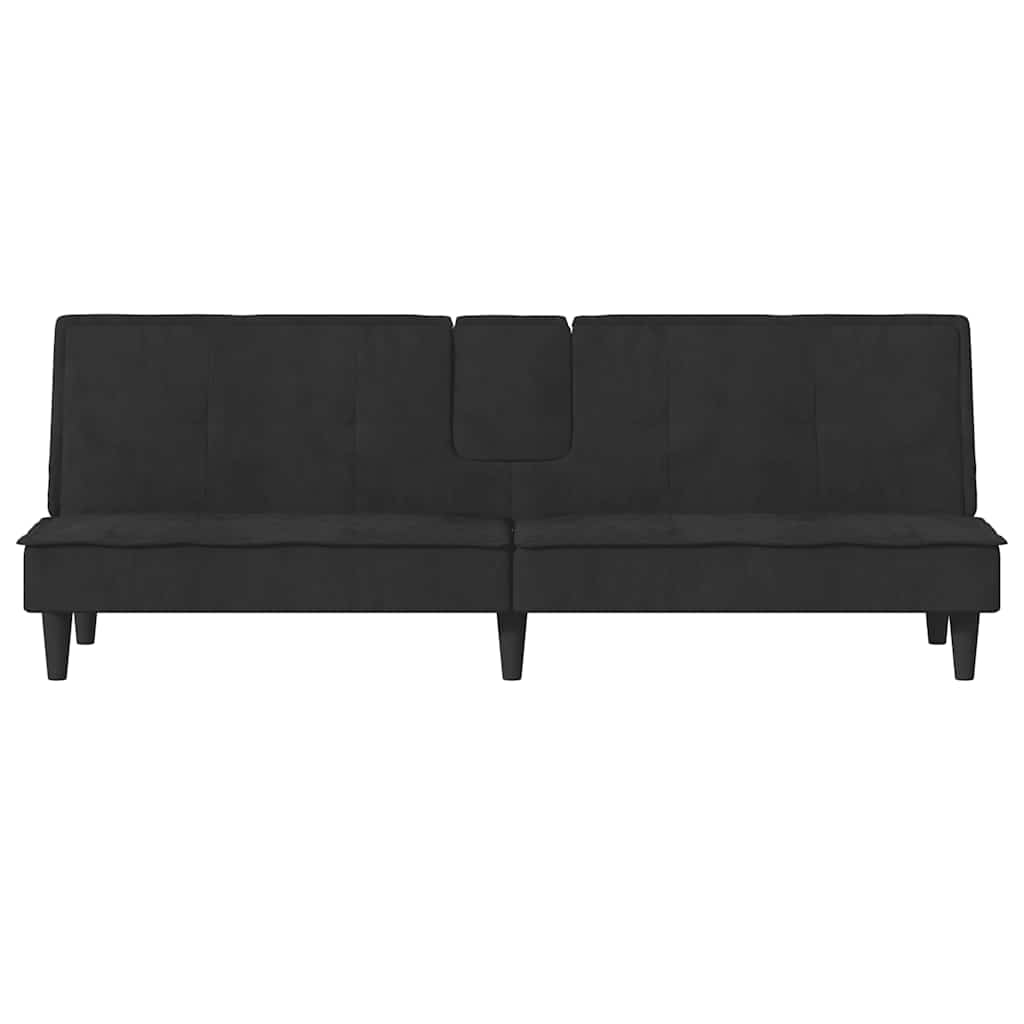 Sofa Bed with Cup Holders Black Velvet