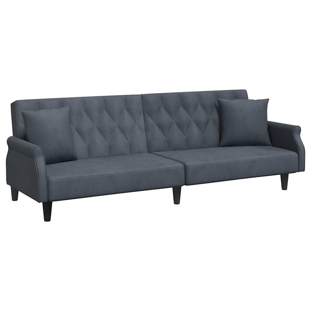 Sofa Bed with Armrests Dark Grey Velvet