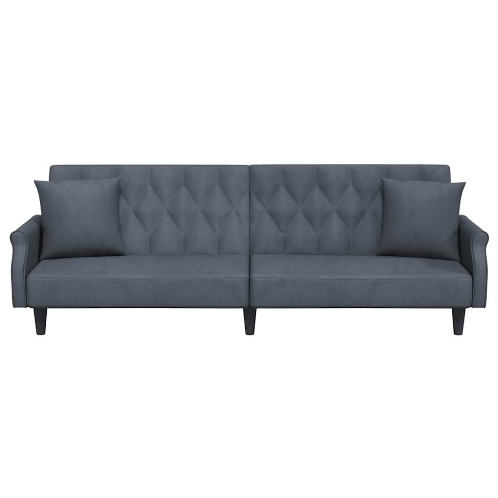 Sofa Bed with Armrests Dark Grey Velvet