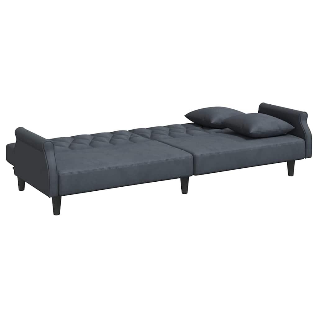 Sofa Bed with Armrests Dark Grey Velvet