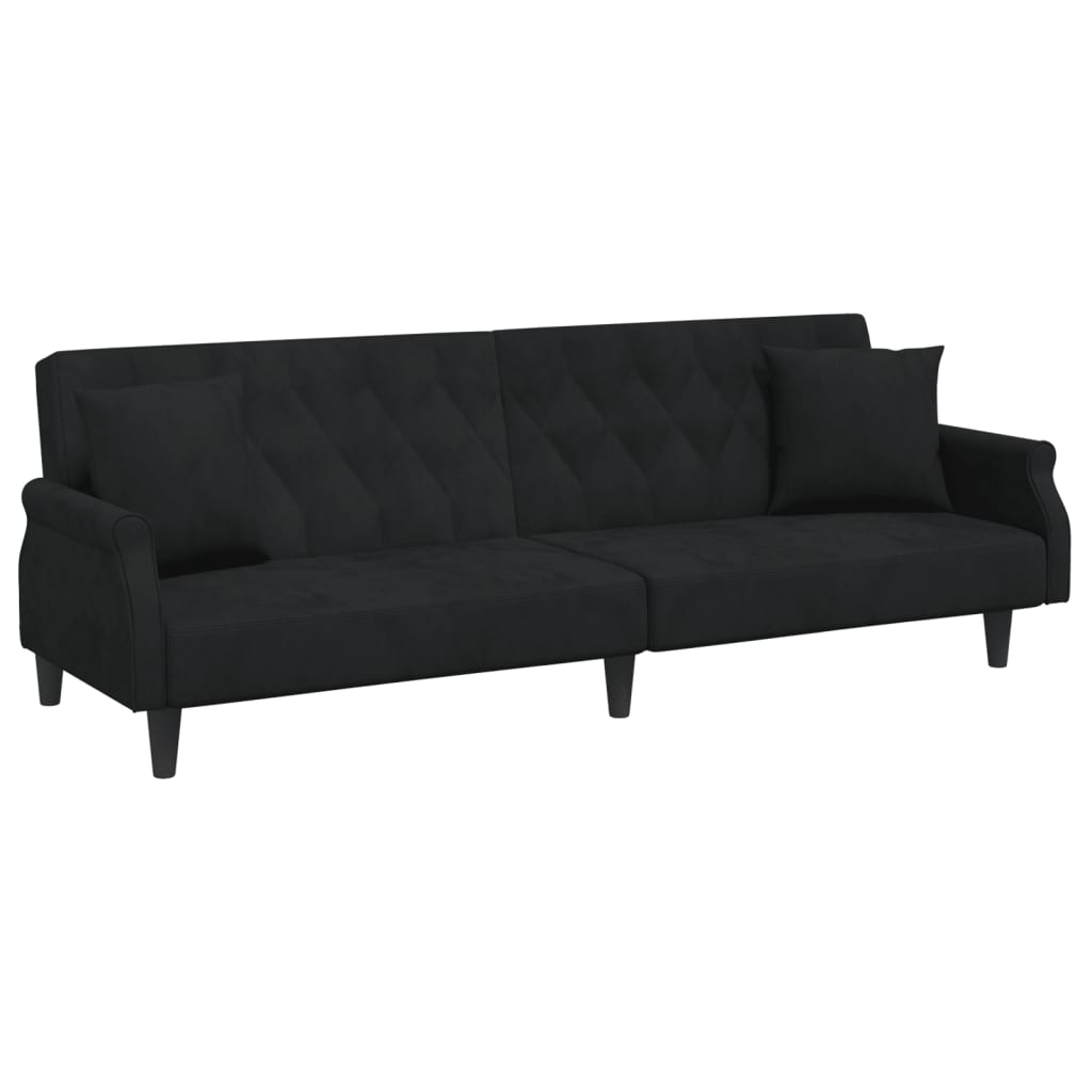 Sofa Bed with Armrests Black Velvet