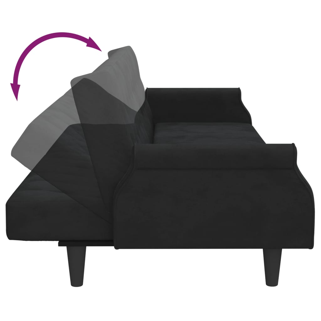 Sofa Bed with Armrests Black Velvet