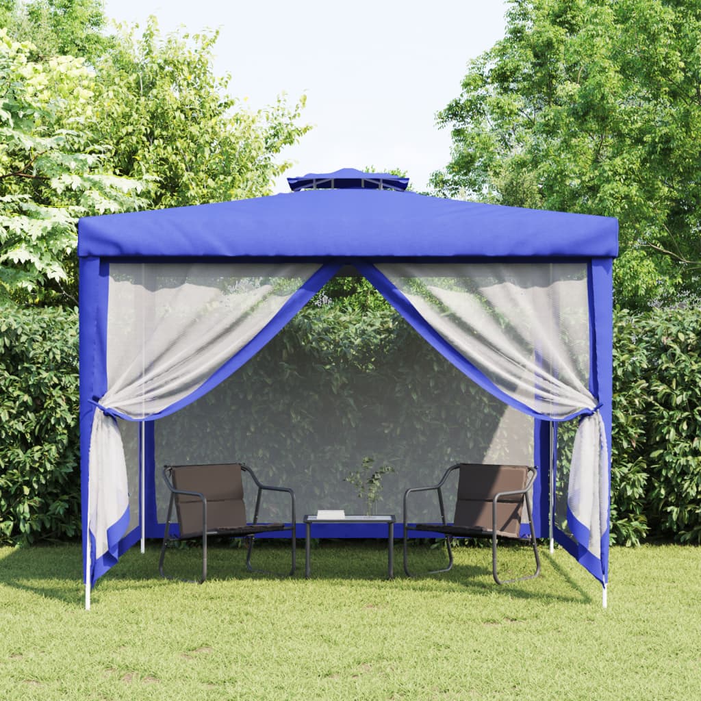 Gazebo with Double Roof Blue 3x3x2.68 m Fabric
