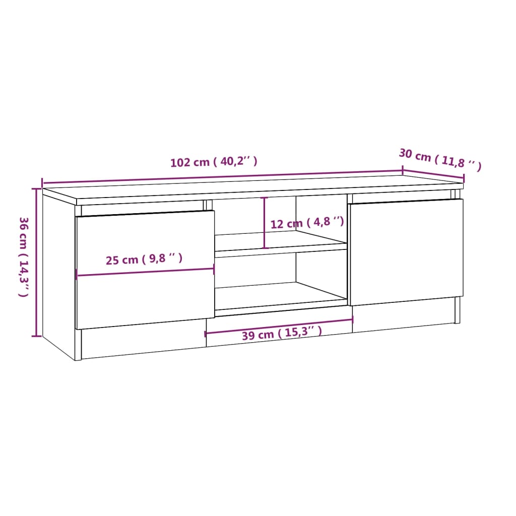 TV Cabinet with Door White 102x30x36 cm