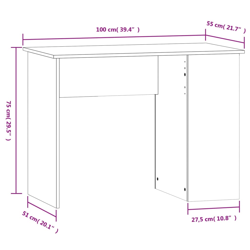 Desk White 100x55x75 cm Engineered Wood