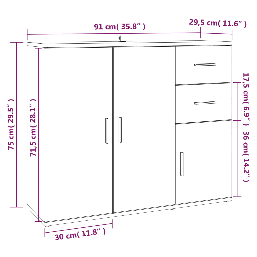 Sideboard White 91x29.5x75 cm Engineered Wood