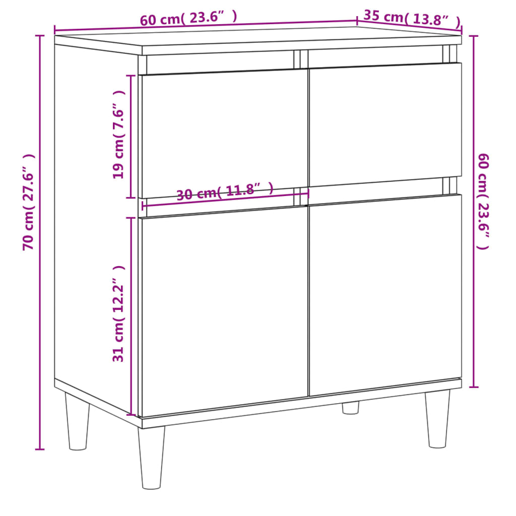 Sideboard High Gloss White 60x35x70 cm Engineered Wood