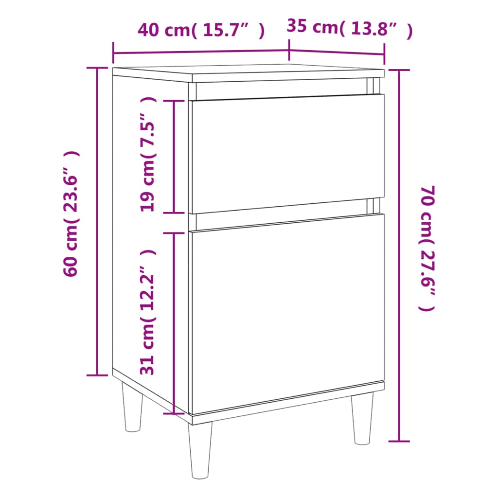 Bedside Cabinets 2 pcs High Gloss White 40x35x70 cm