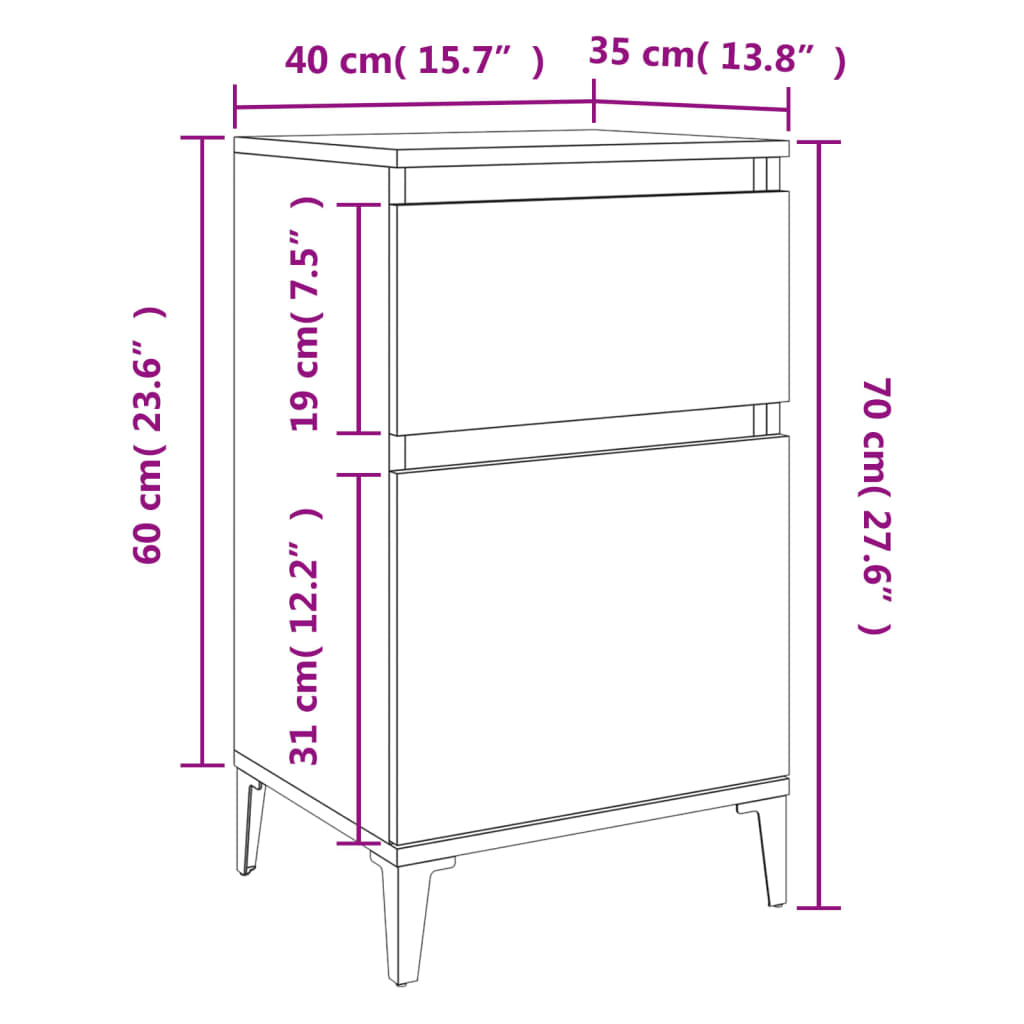 Bedside Cabinets 2 pcs High Gloss White 40x35x70 cm