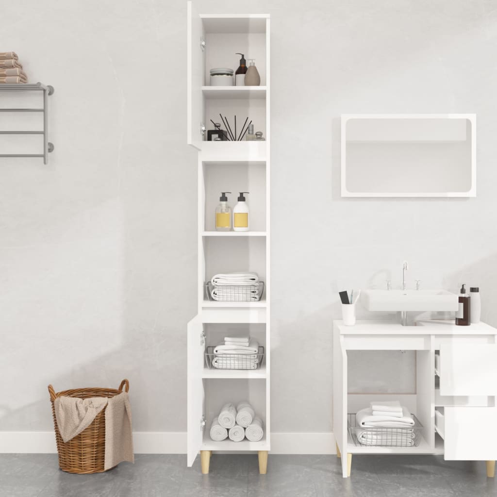 Bathroom Cabinet High Gloss White 30x30x190 cm Engineered Wood