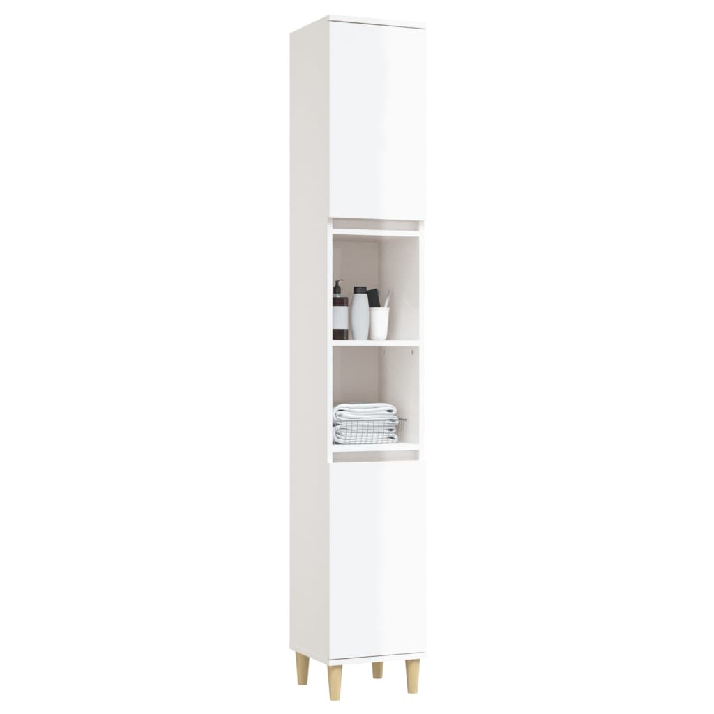 Bathroom Cabinet High Gloss White 30x30x190 cm Engineered Wood