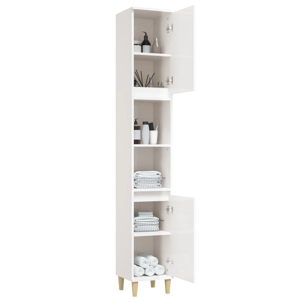 Bathroom Cabinet High Gloss White 30x30x190 cm Engineered Wood