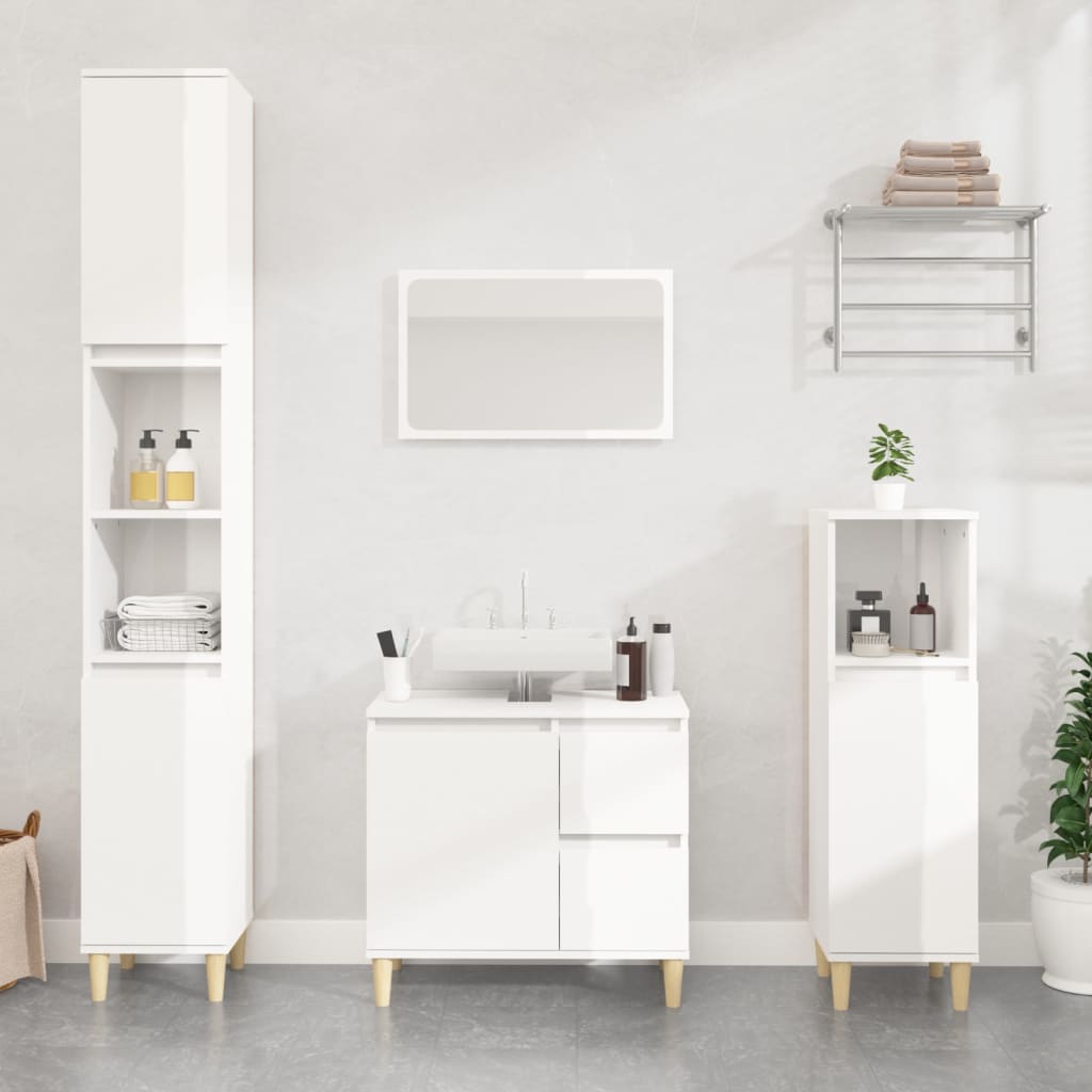 Bathroom Cabinet High Gloss White 30x30x190 cm Engineered Wood