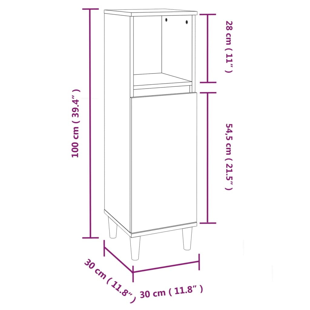 Bathroom Cabinet Black 30x30x100 cm Engineered Wood